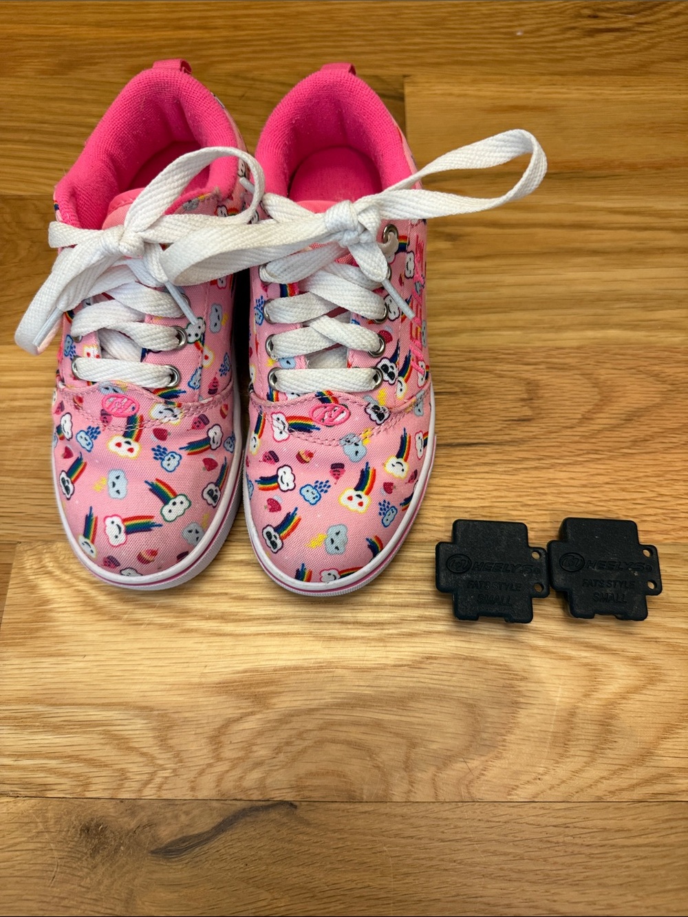 Kids Pink Rainbow & Cloud Canvas Heely Sneakers with plugs